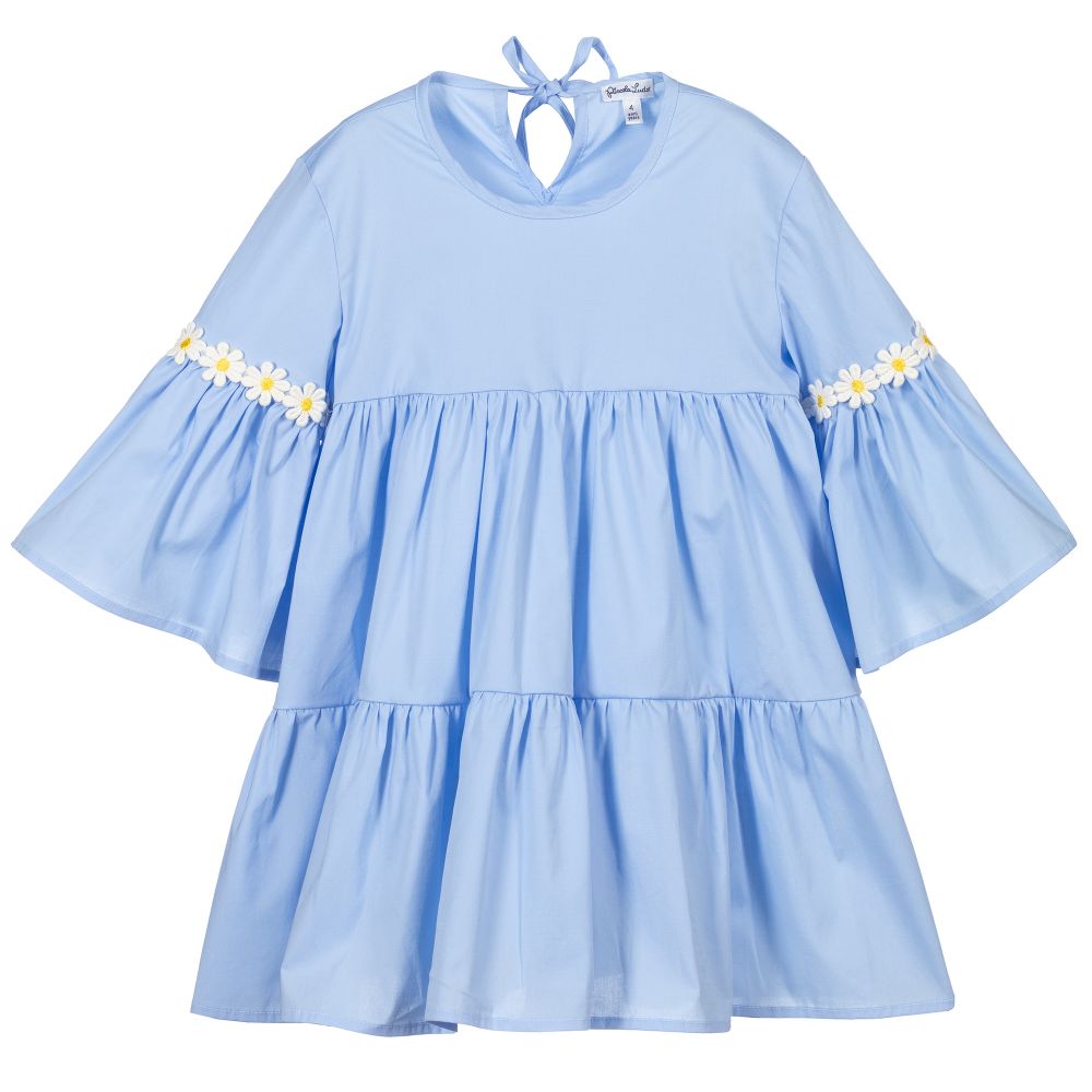 Piccola Ludo - Blue Daisy Cotton Dress  | Childrensalon