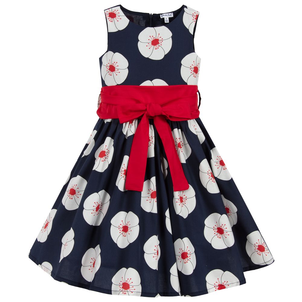 Piccola Ludo - Blue & Red Cotton Poppy Dress | Childrensalon