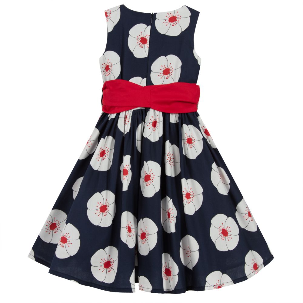 Piccola Ludo-Blue & Red Cotton Poppy Dress | Childrensalon Outlet