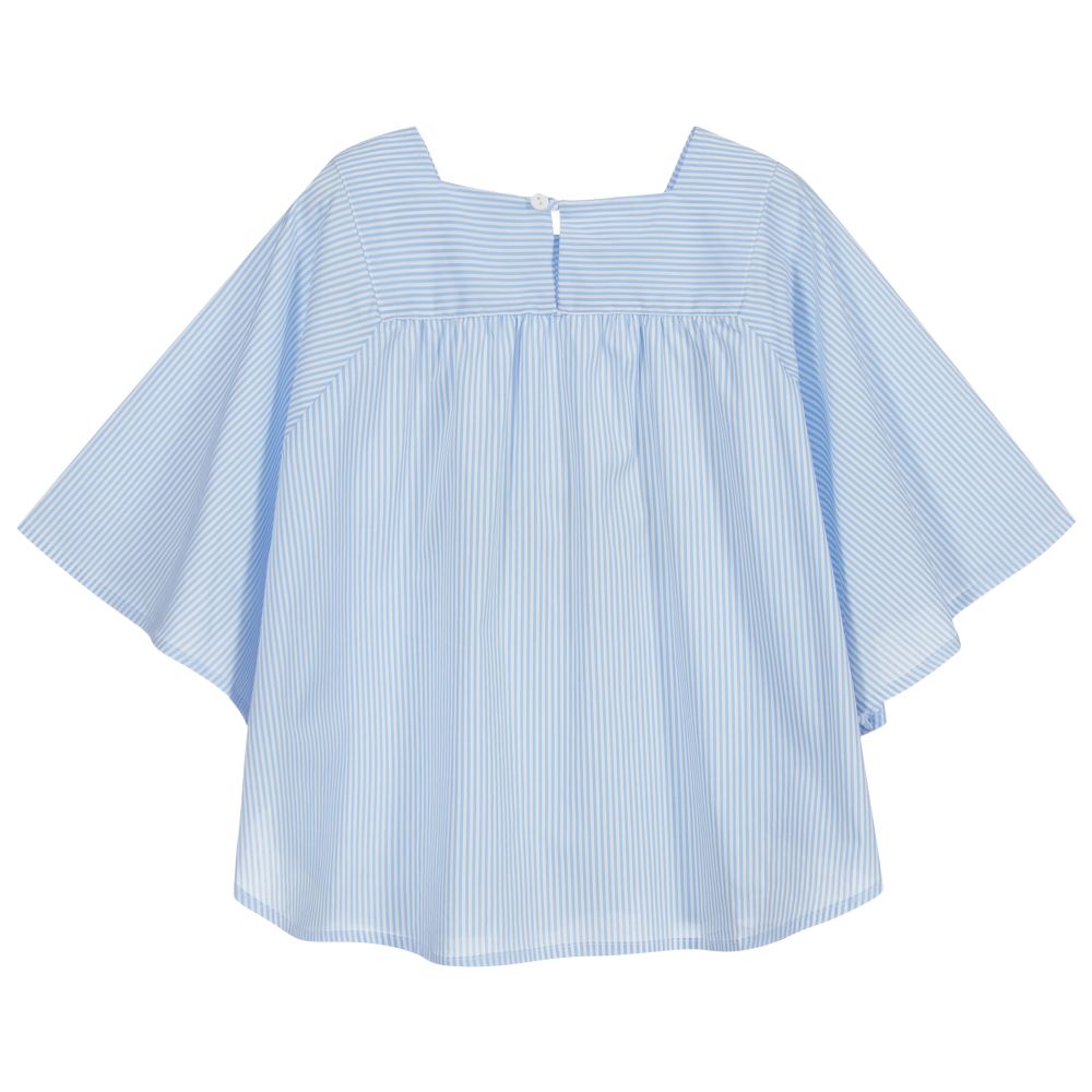 Piccola Ludo-Голубая хлопковая блузка в полоску | Childrensalon Outlet