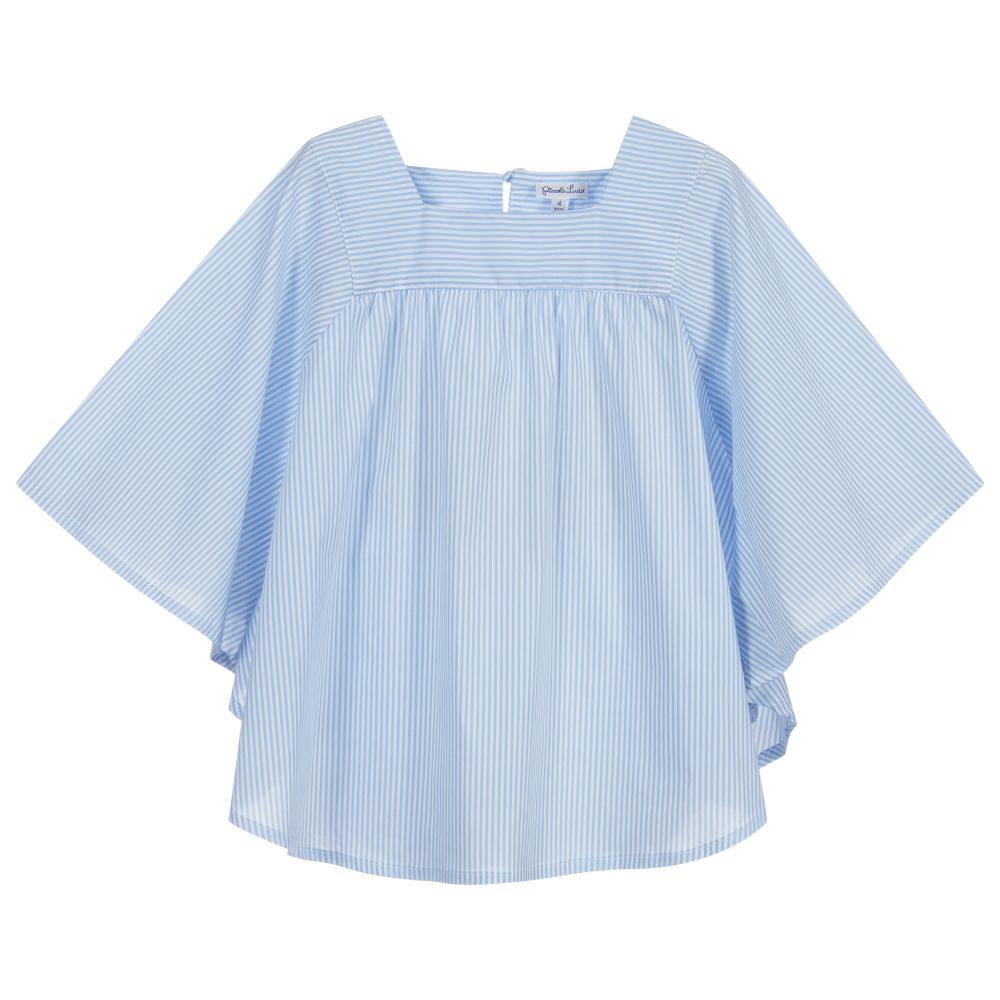 Piccola Ludo - Blue Striped Cotton Blouse | Childrensalon