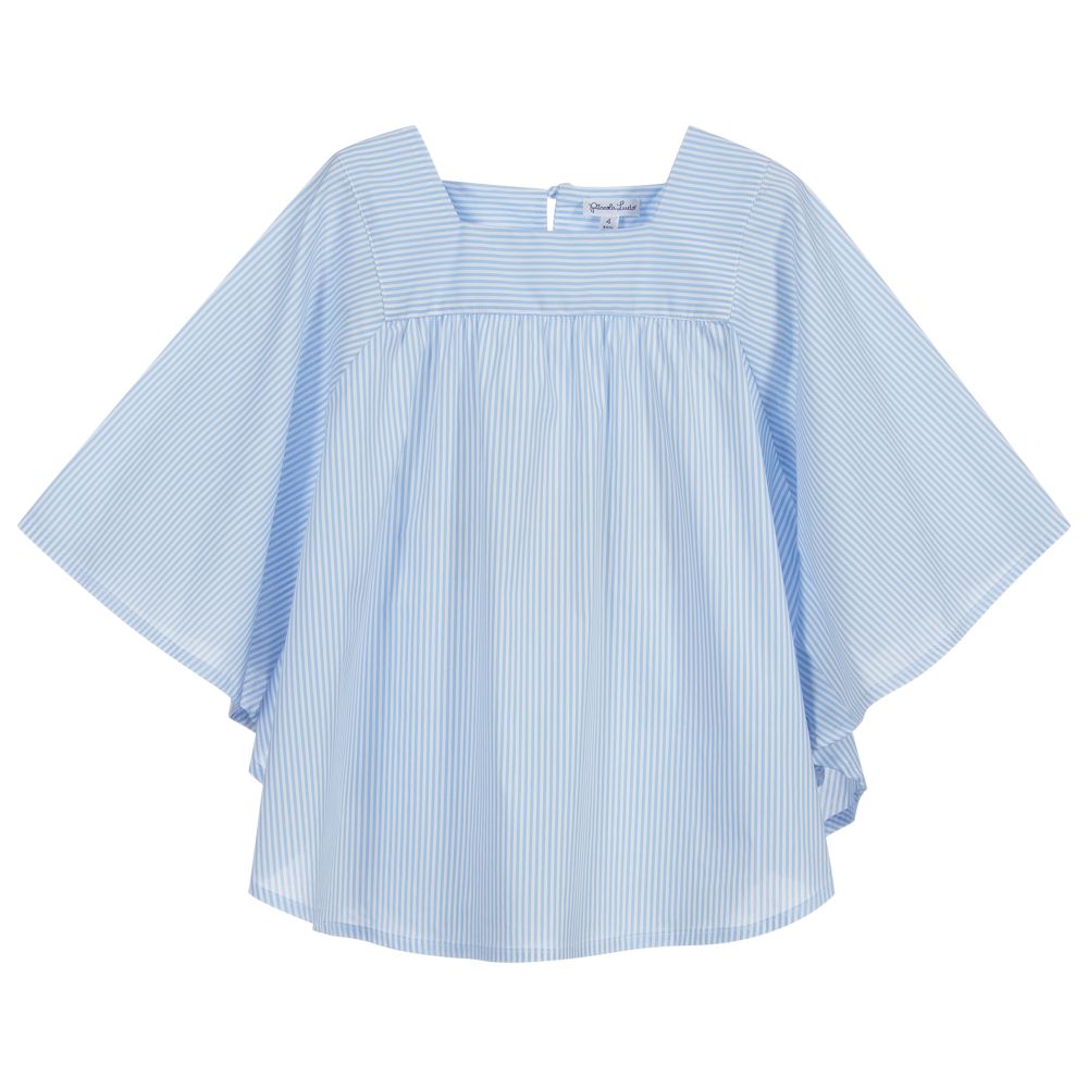 Piccola Ludo - Blau gestreifte Baumwollbluse | Childrensalon