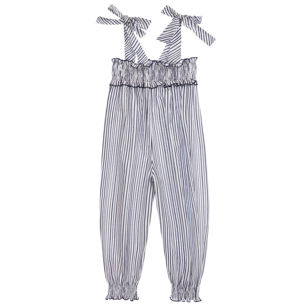 Piccola Ludo - Blue & White Striped Jumpsuit | Childrensalon