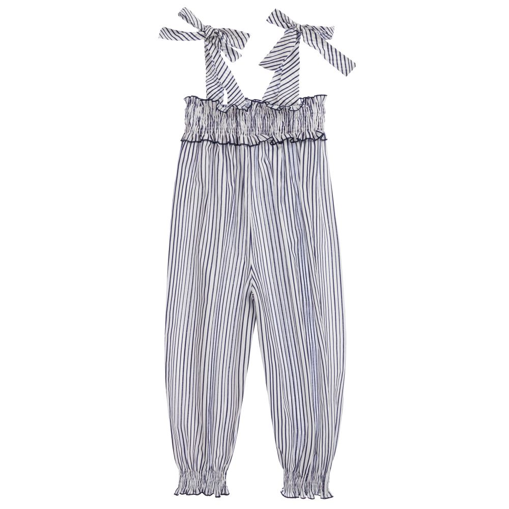 Piccola Ludo-Blue & White Striped Jumpsuit | Childrensalon Outlet