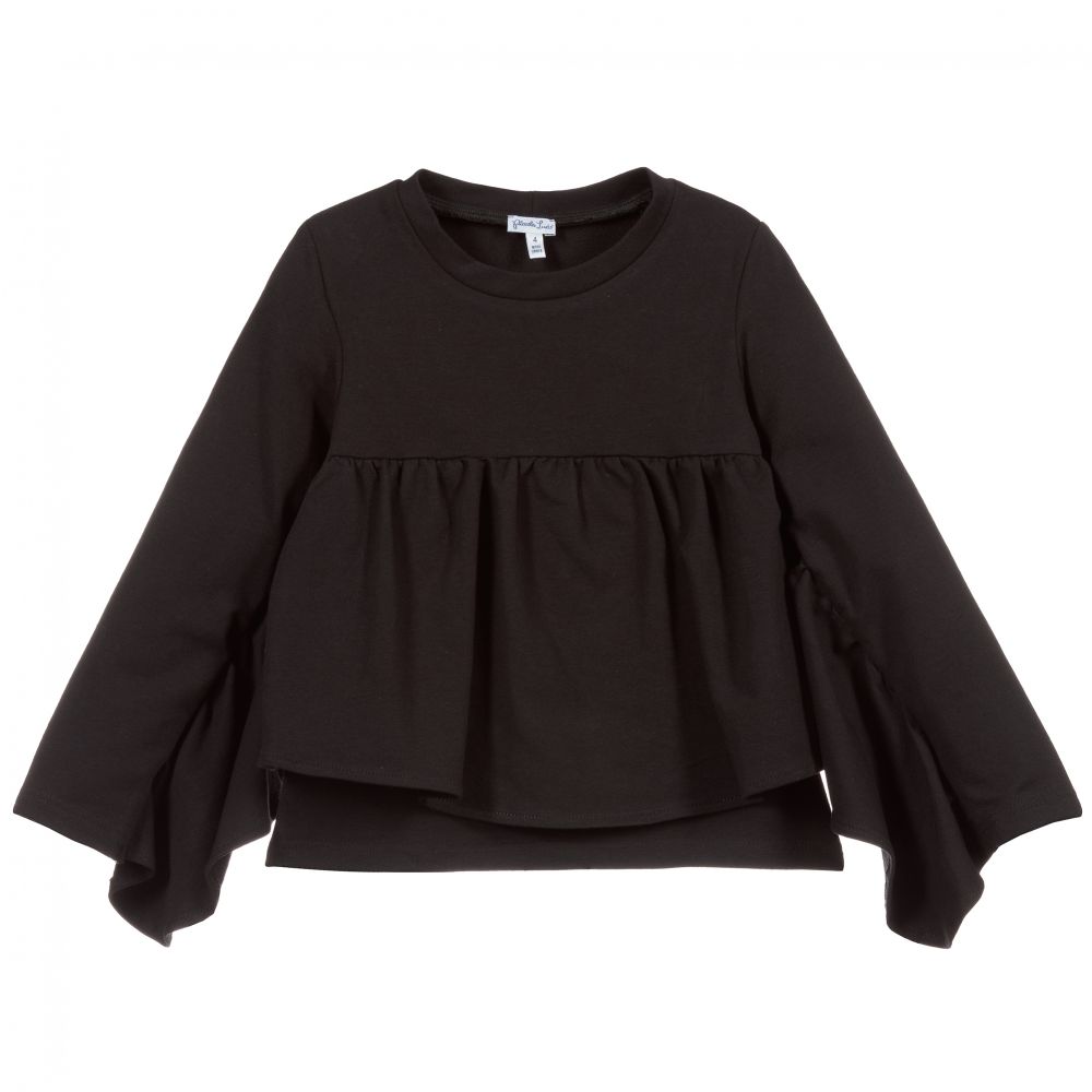 Piccola Ludo - Girls Black Jersey Blouse | Childrensalon
