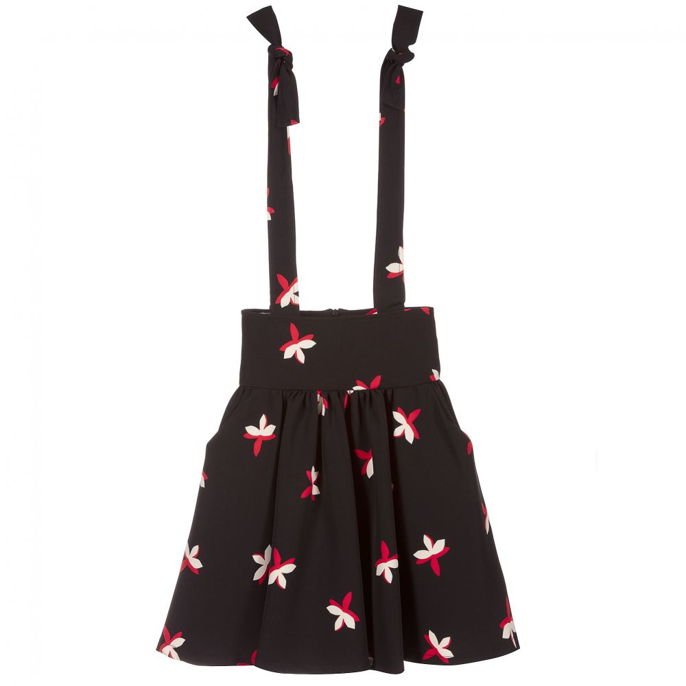 Piccola Ludo - Girls Black & Red Floral Skirt | Childrensalon