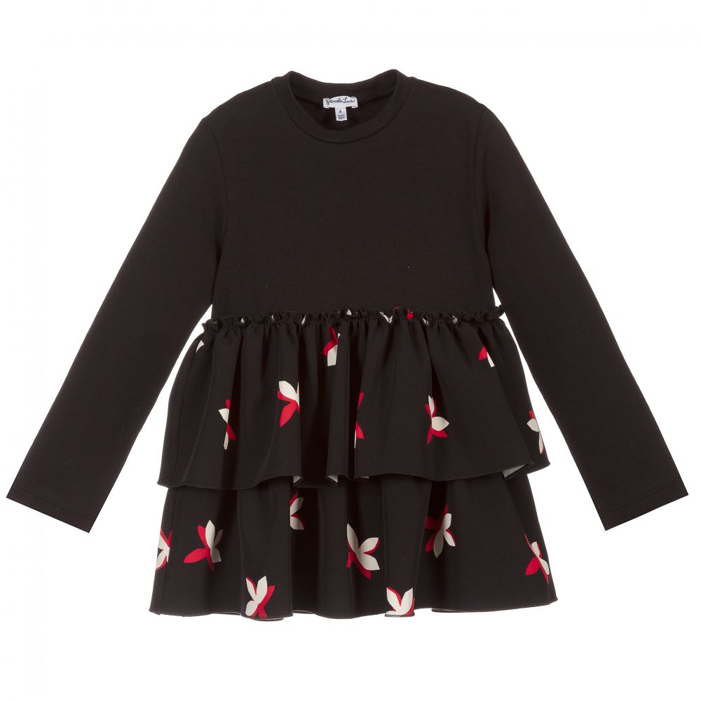 Piccola Ludo - Girls Black & Red Floral Top | Childrensalon