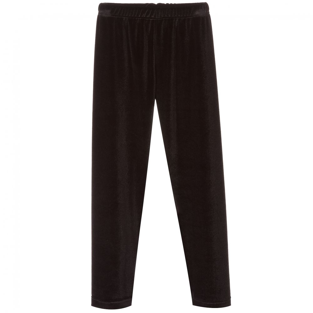 Piccola Ludo - Girls Black Velour Leggings | Childrensalon