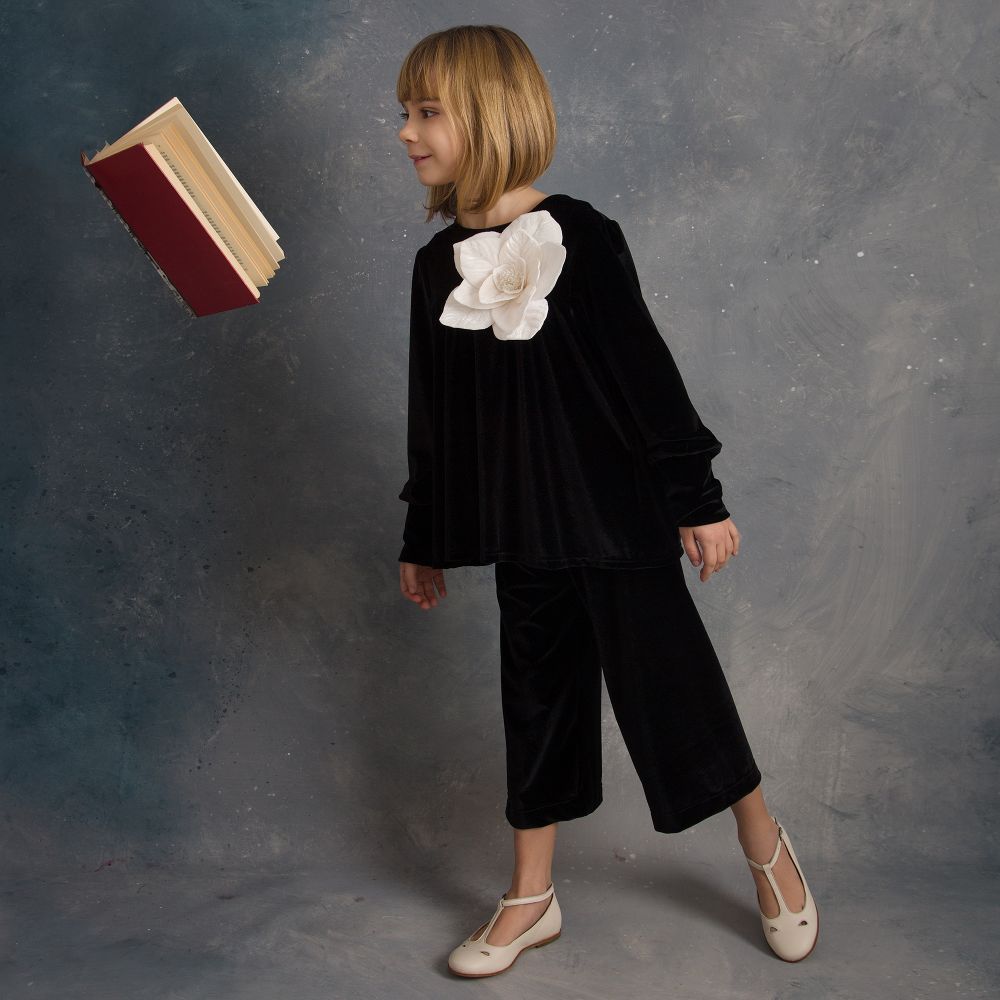 Girls black velvet sales pants