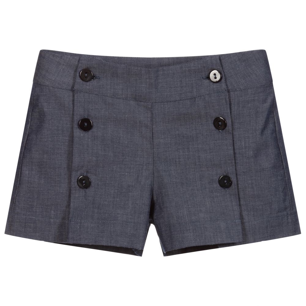 Piccola Ludo-Girls Blue Chambray Shorts | Childrensalon Outlet