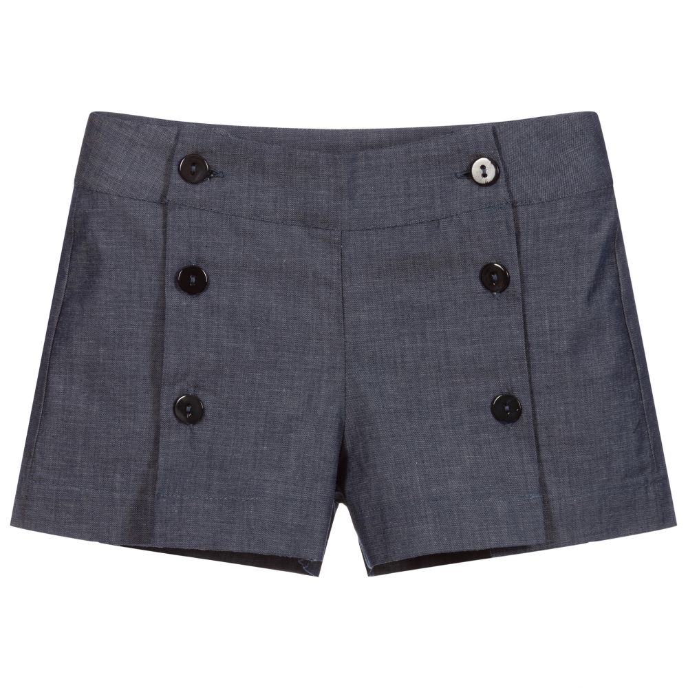 Piccola Ludo - Girls Blue Chambray Shorts | Childrensalon