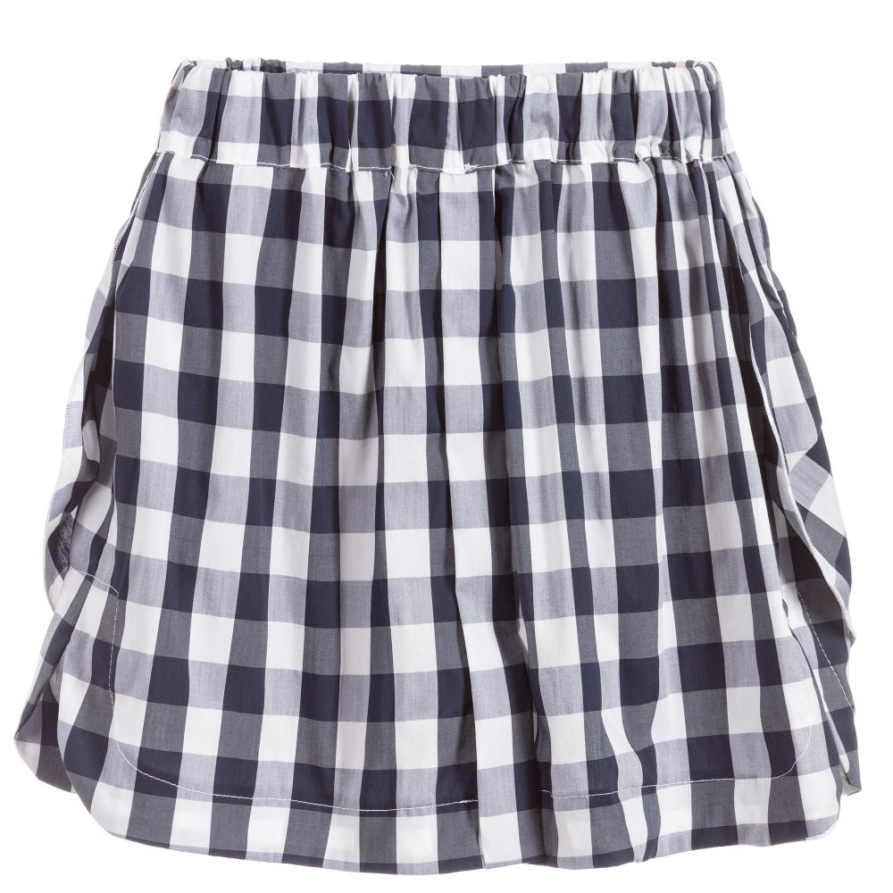 Piccola Ludo-Girls Blue Checked Skirt | Childrensalon Outlet