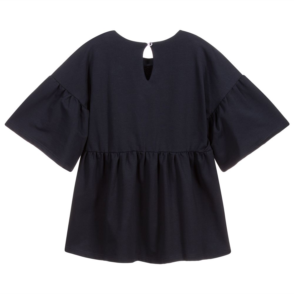 Piccola Ludo-Girls Blue Jersey Top | Childrensalon Outlet