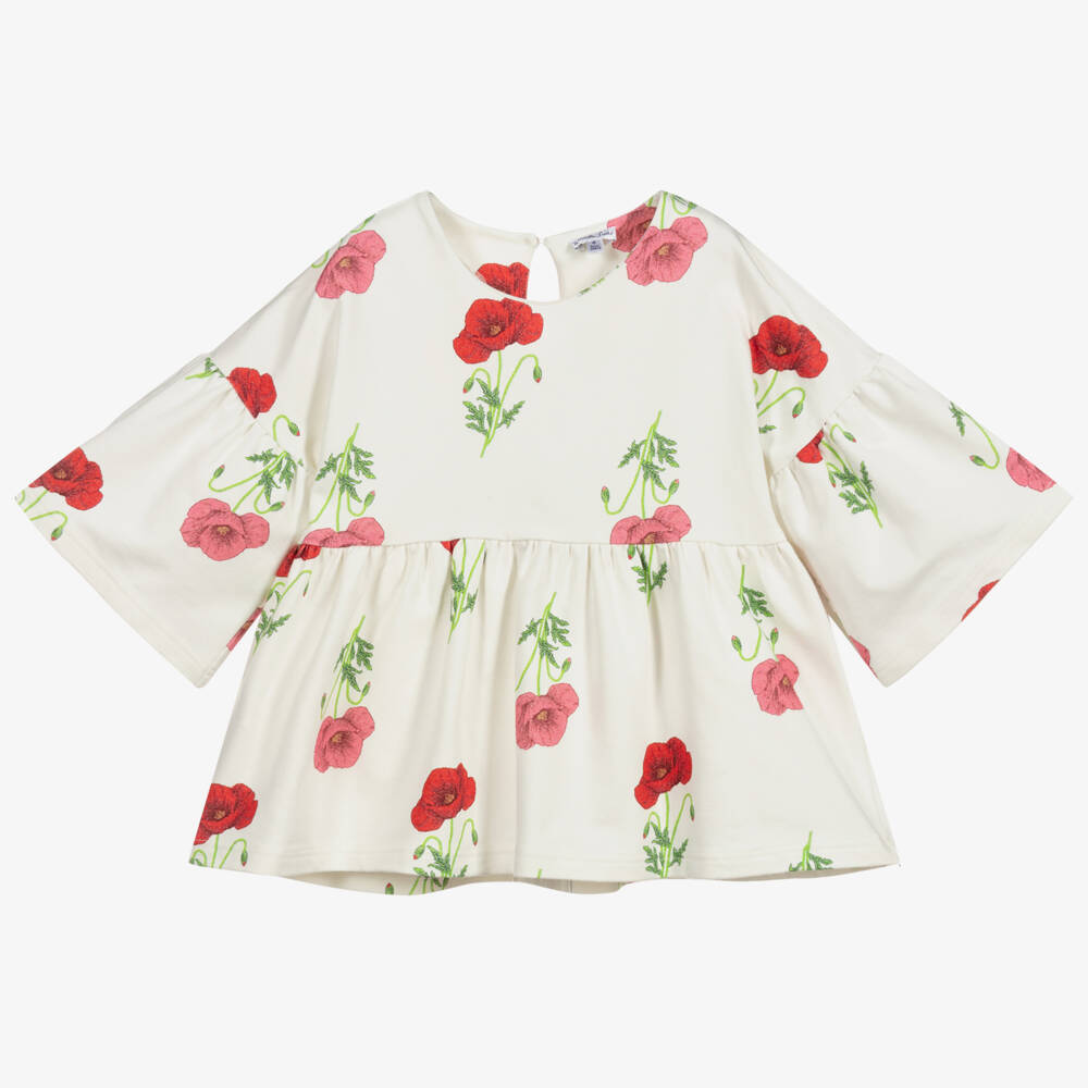 Piccola Ludo-Girls Ivory Jersey Top | Childrensalon Outlet