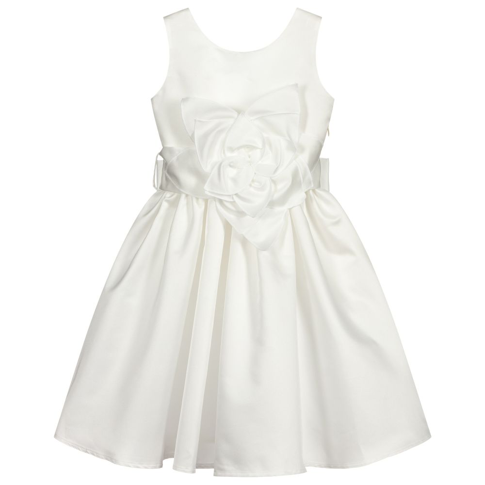 Piccola Ludo-Girls Ivory Satin Dress | Childrensalon Outlet
