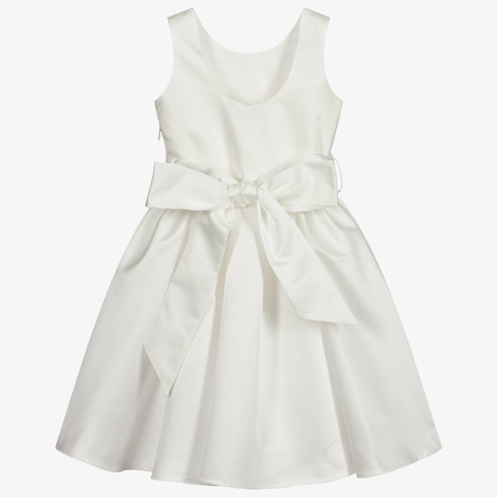 Piccola Ludo-Girls Ivory Satin Dress | Childrensalon Outlet