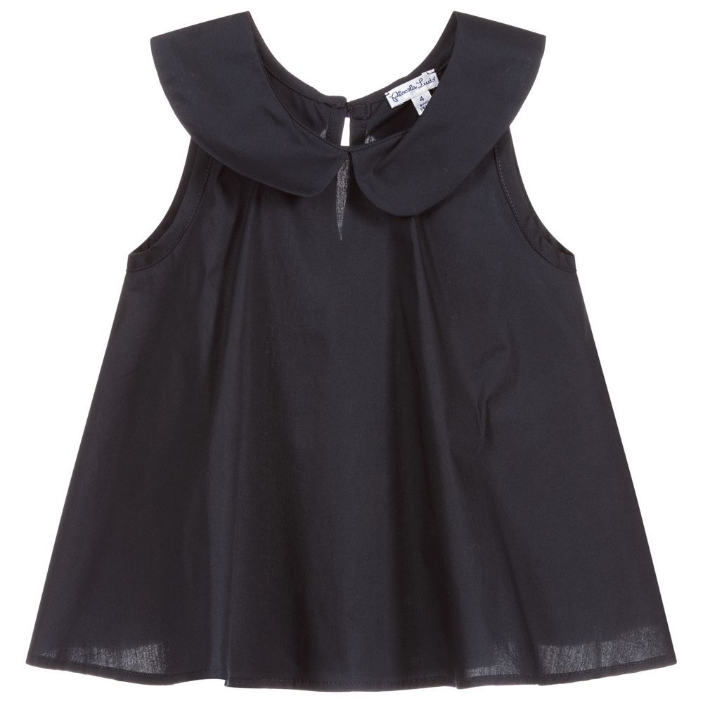 Piccola Ludo - Girls Navy Blue Cotton Blouse | Childrensalon