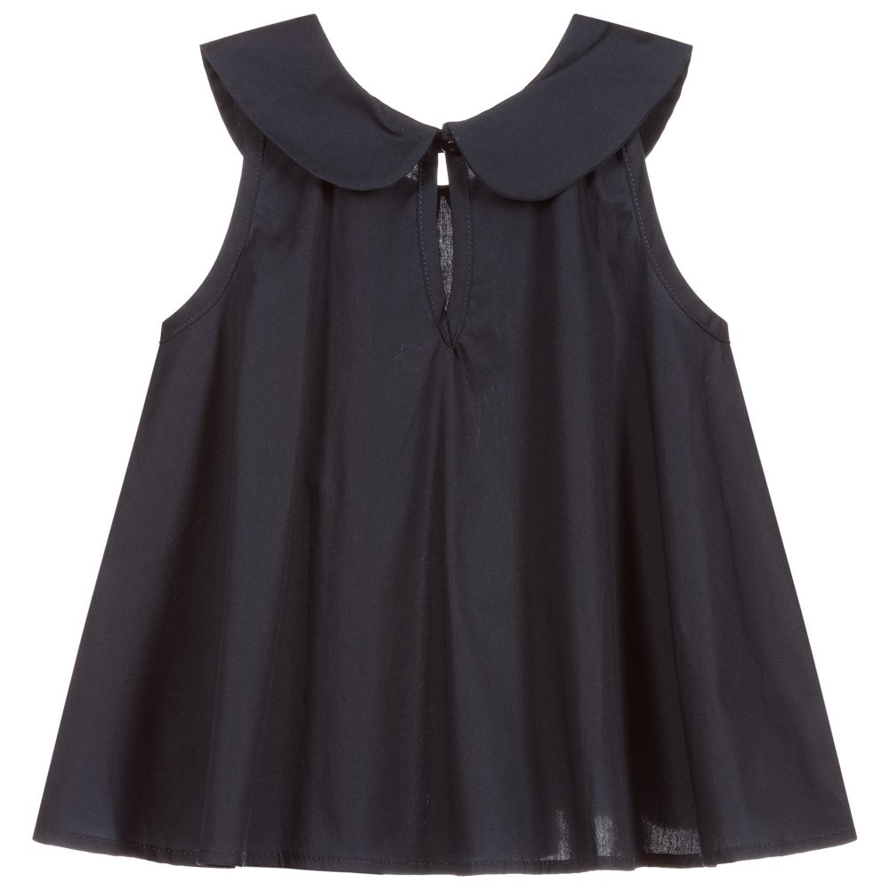 Piccola Ludo-Girls Navy Blue Cotton Blouse | Childrensalon Outlet