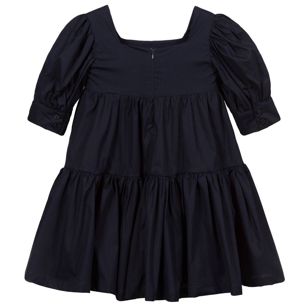 Piccola Ludo - Girls Navy Blue Cotton Dress | Childrensalon Outlet