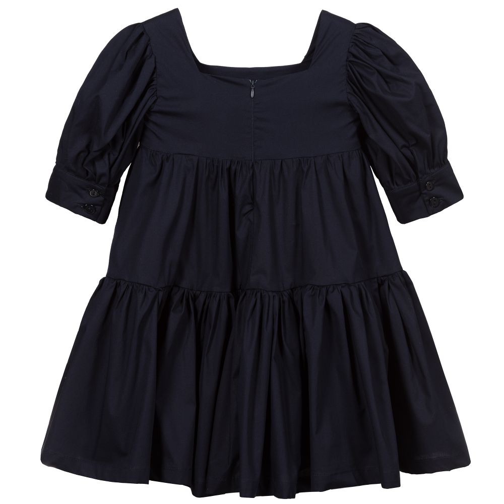 Piccola Ludo-Girls Navy Blue Cotton Dress | Childrensalon Outlet