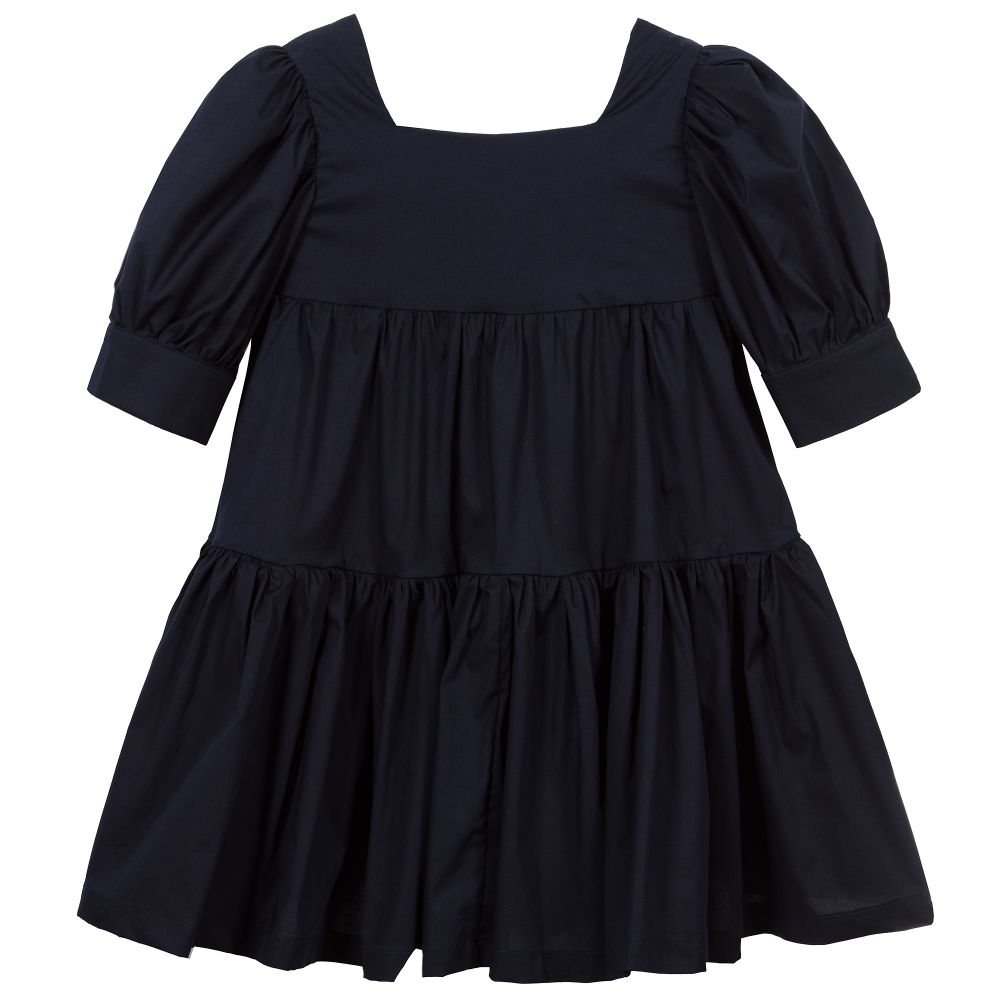 Piccola Ludo - Girls Navy Blue Cotton Dress | Childrensalon Outlet