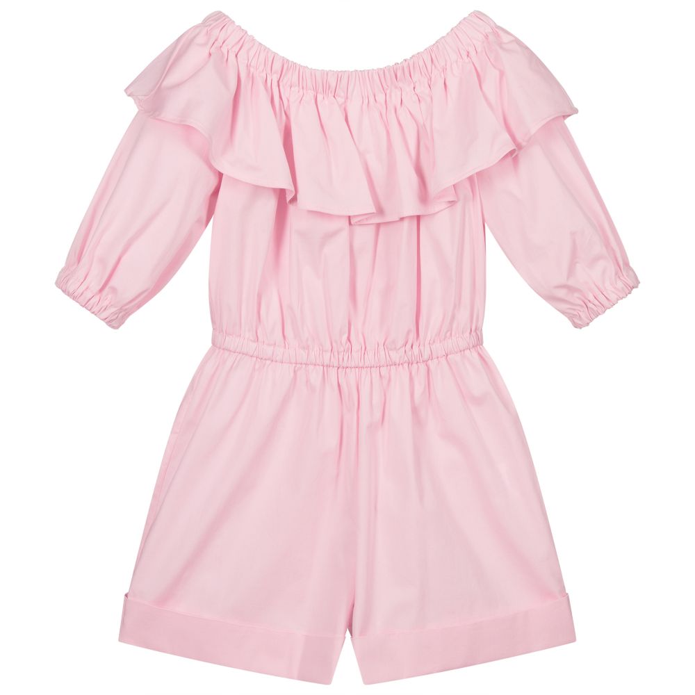 Piccola Ludo - Girls Pink Cotton Playsuit | Childrensalon