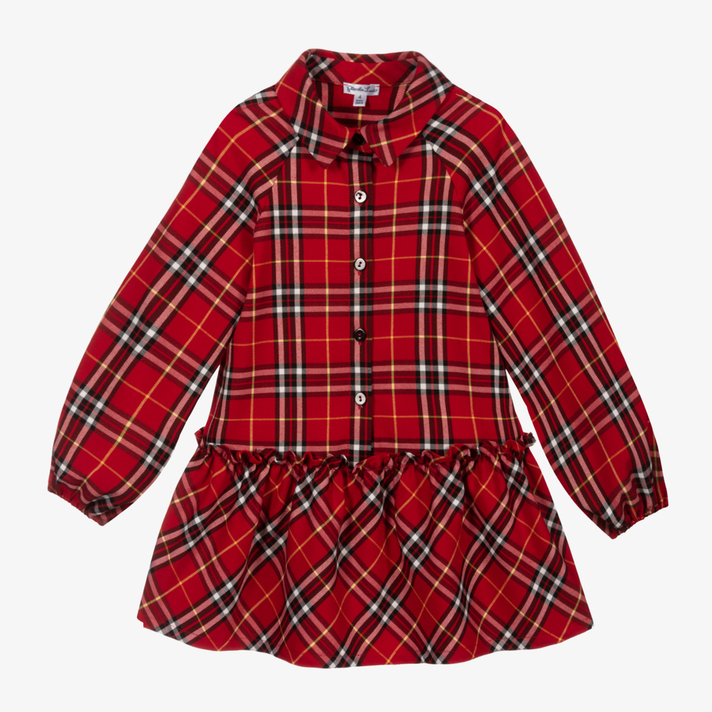 Piccola Ludo - فستان مزيج فيسكوز كاروهات لون أحمر وأبيض | Childrensalon