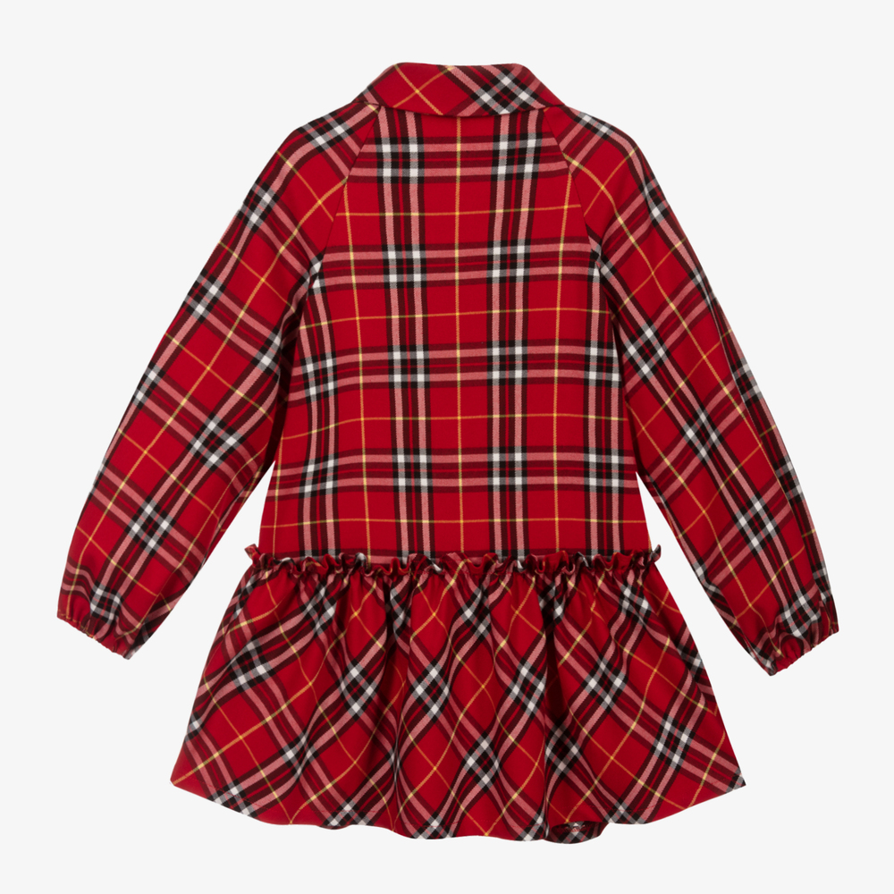 بيكولا لودو-فستان مزيج فيسكوز كاروهات لون أحمر وأبيض | Childrensalon Outlet