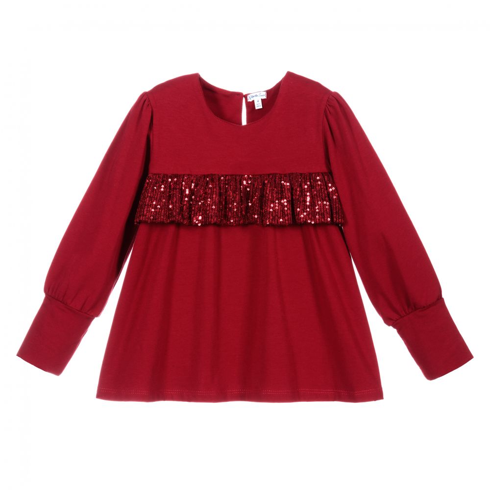 Piccola Ludo - Girls Red Cotton Top | Childrensalon