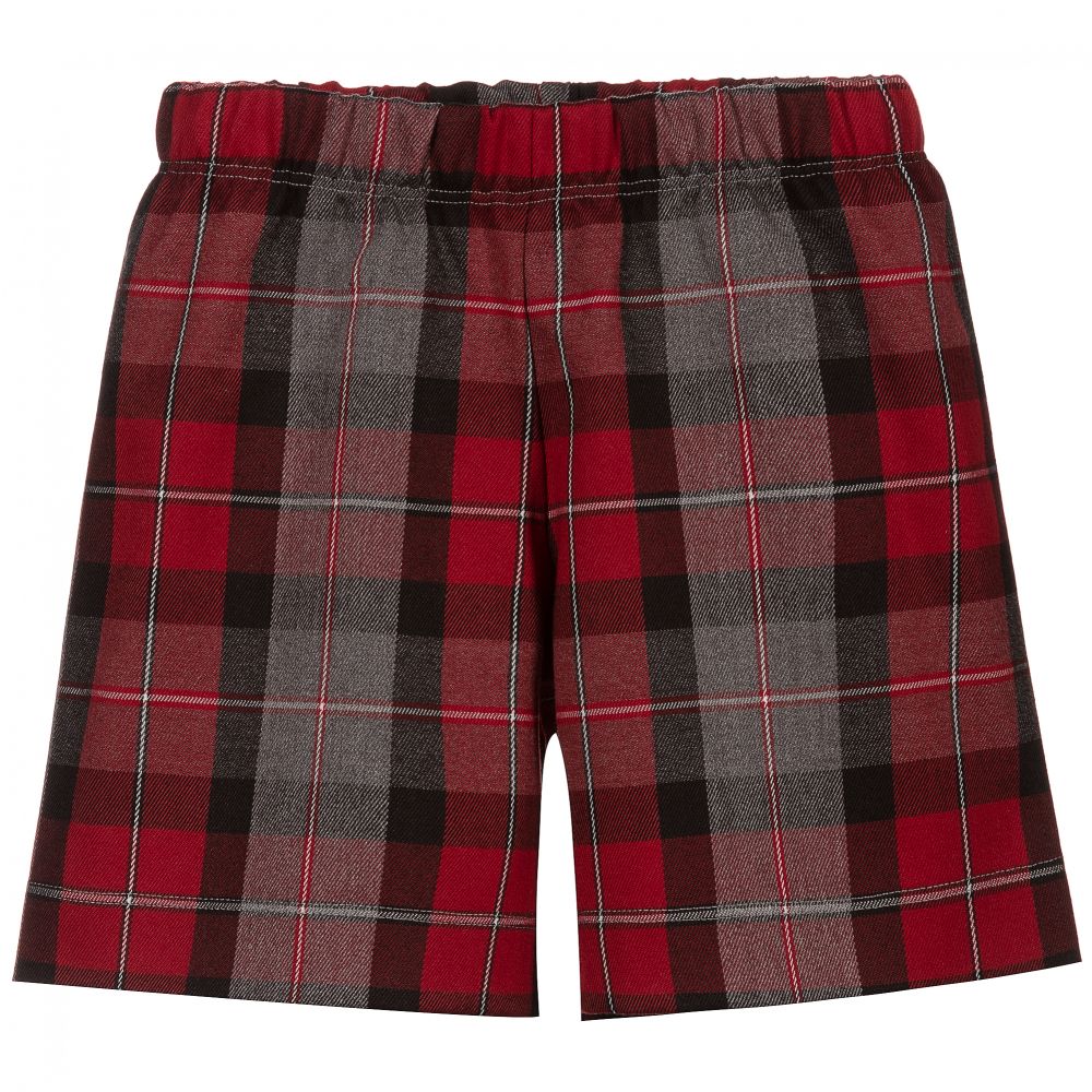 Piccola Ludo - Girls Red & Grey Check Shorts | Childrensalon