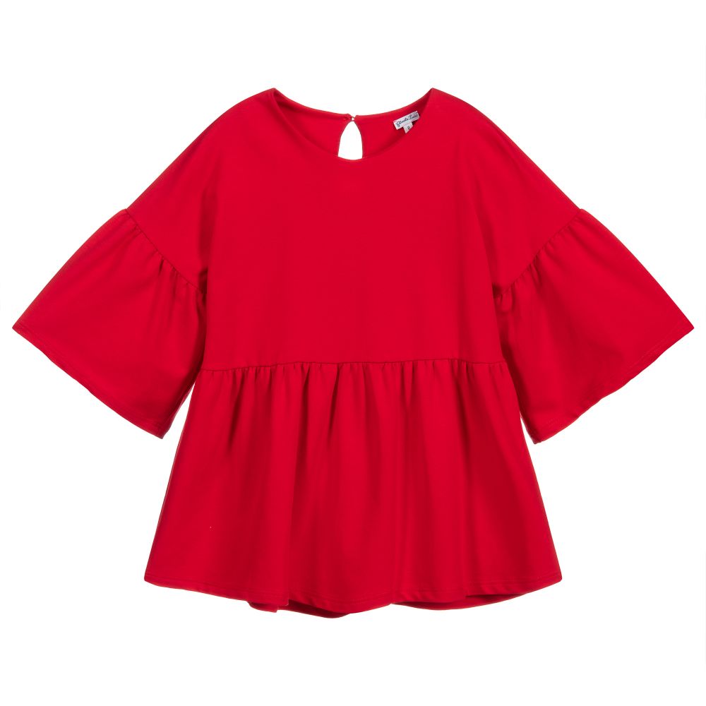 Piccola Ludo - Girls Red Jersey Top | Childrensalon