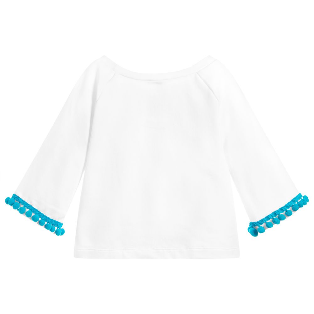 Piccola Ludo-Girls White 3/4 Sleeve Top | Childrensalon Outlet