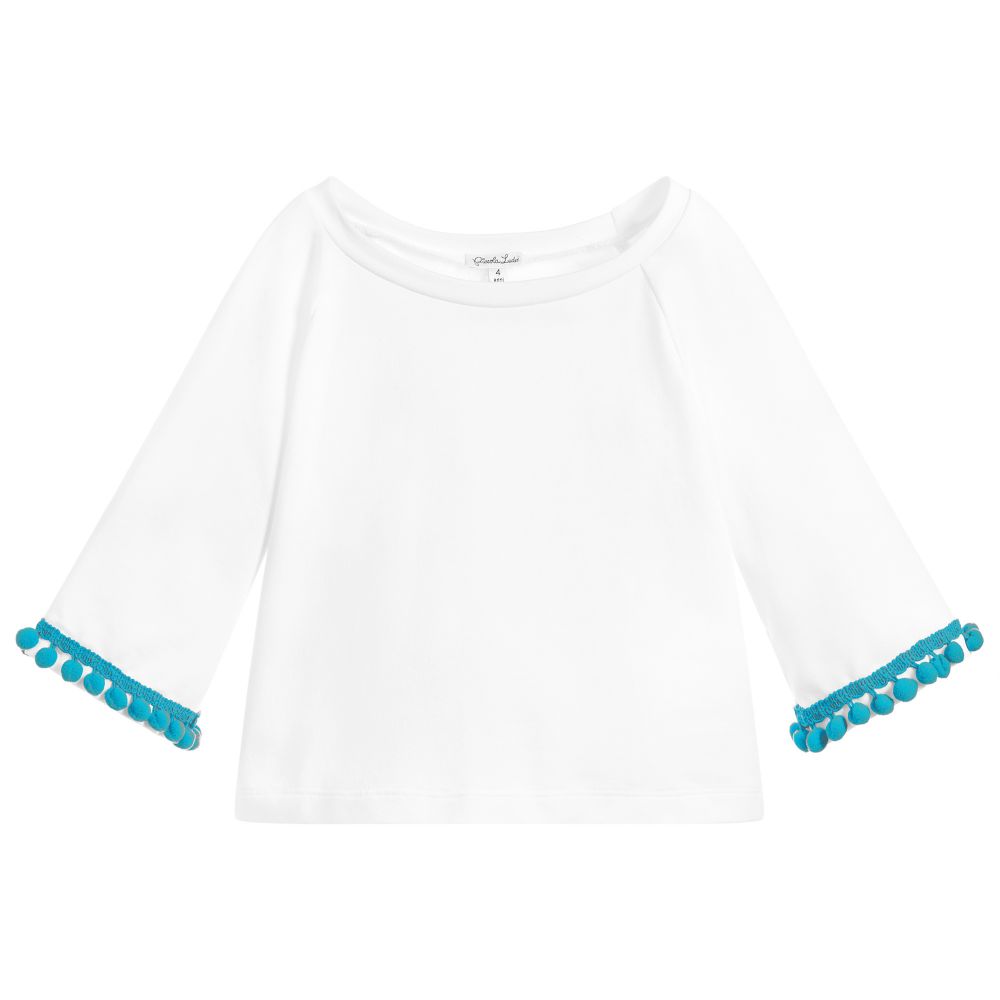 Piccola Ludo - Girls White 3/4 Sleeve Top | Childrensalon