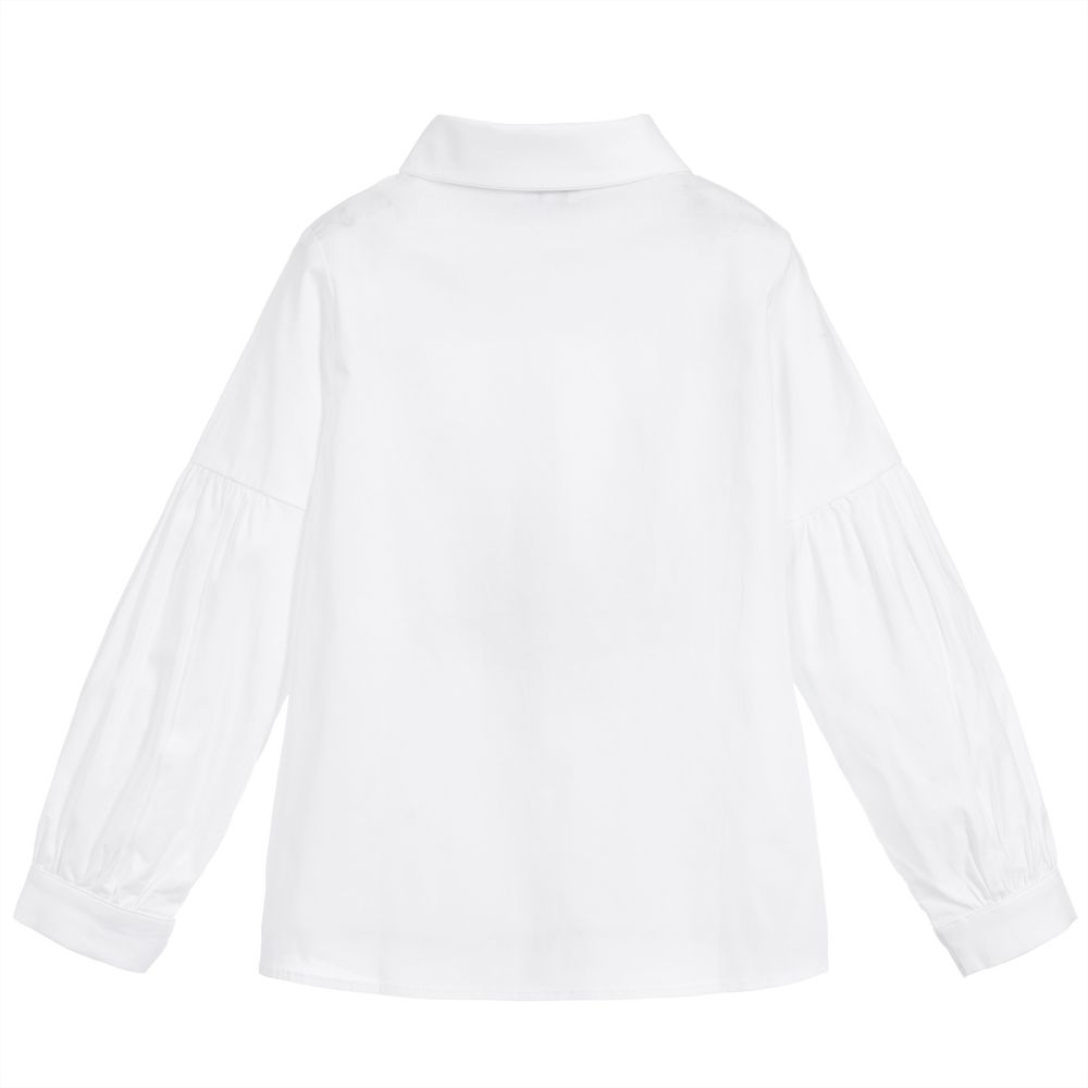 Piccola Ludo-بلوز قطن ستريتش لون أبيض | Childrensalon Outlet