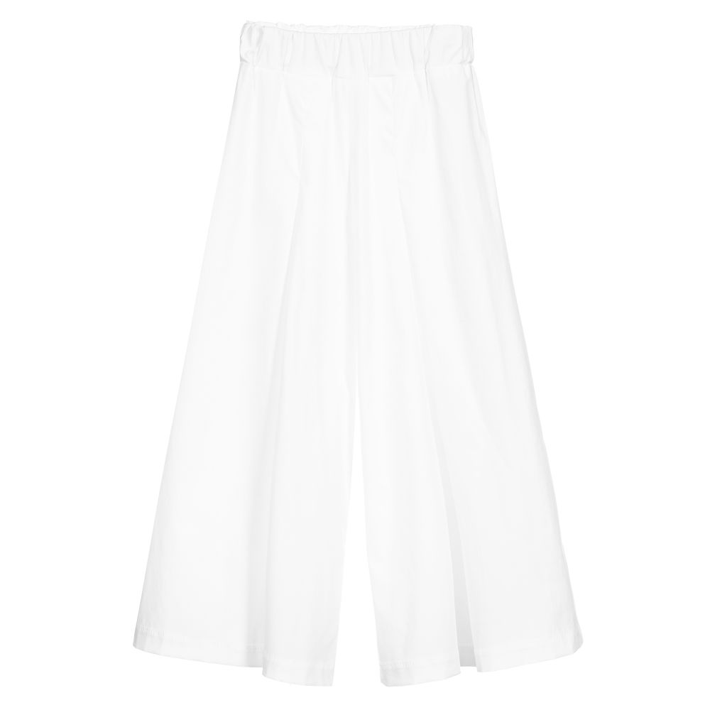 Piccola Ludo - Girls White Cotton Trousers | Childrensalon