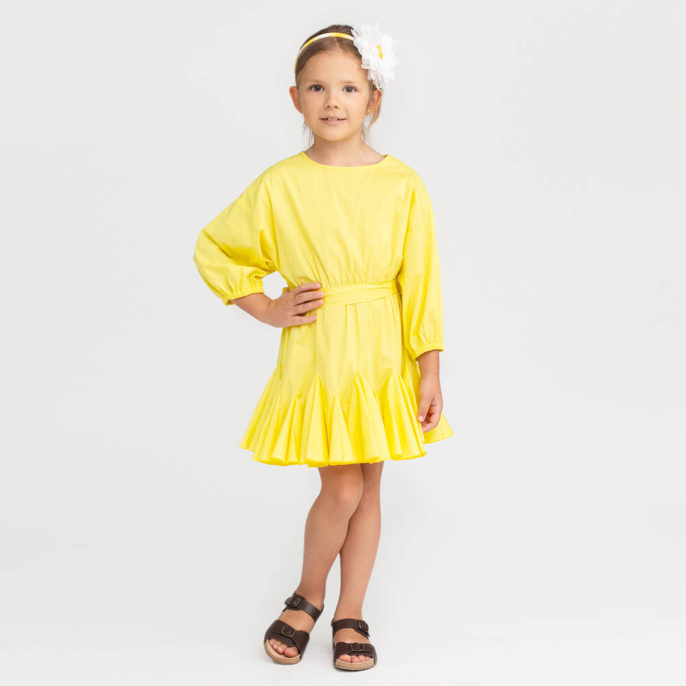 بيكولا لودو-فستان قطن خفيف لون  أصفر | Childrensalon Outlet