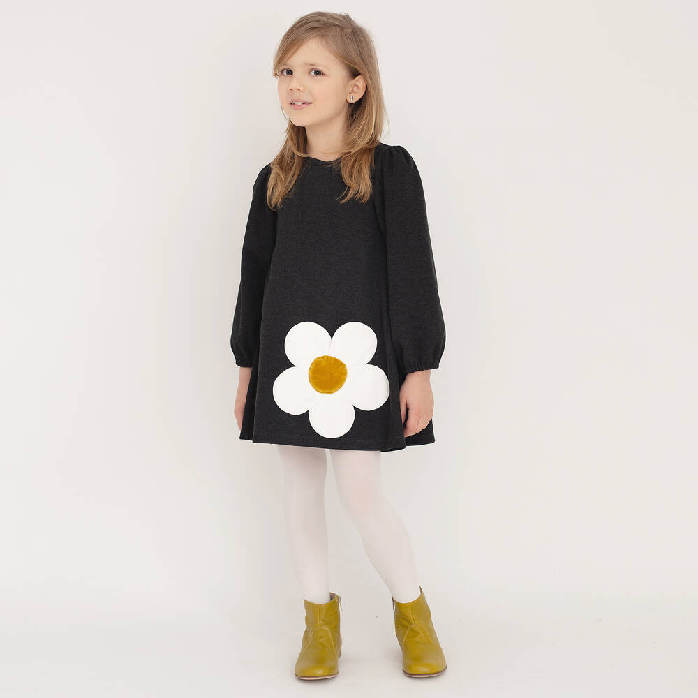 Piccola Ludo-فستان فيسكوز جيرسي لون رمادي داكن | Childrensalon Outlet