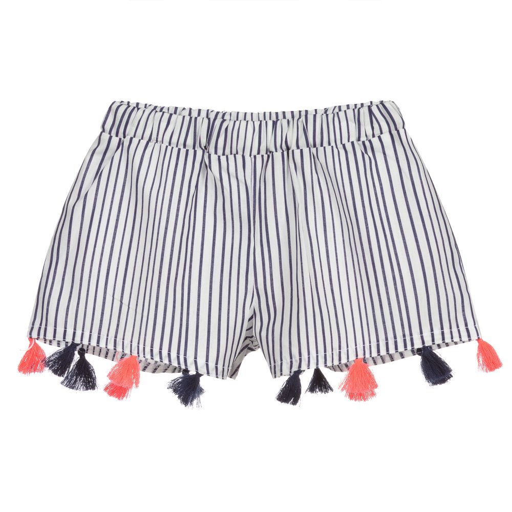 Piccola Ludo - White & Blue Cotton Shorts | Childrensalon