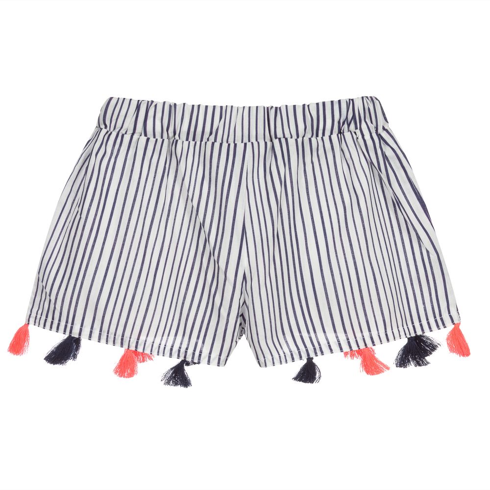 Piccola Ludo-White & Blue Cotton Shorts | Childrensalon Outlet