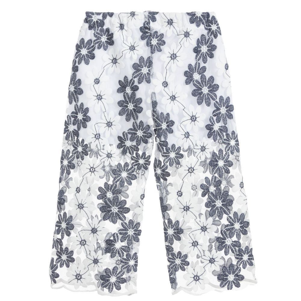 Piccola Ludo-White & Blue Wide-Leg Trousers | Childrensalon Outlet