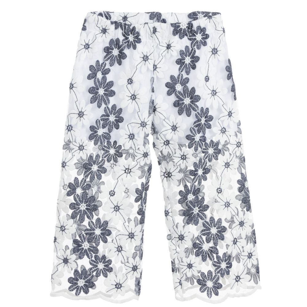 Piccola Ludo - White & Blue Wide-Leg Trousers | Childrensalon Outlet