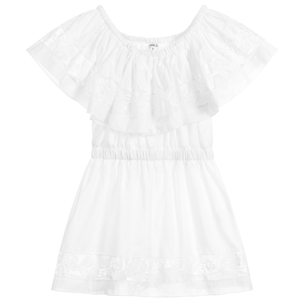 Piccola Ludo - White Cotton Lace Dress | Childrensalon