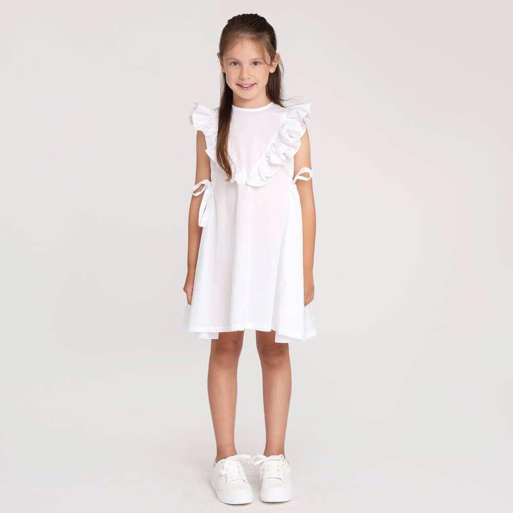 Piccola Ludo-White Cotton Ruffle Dress | Childrensalon Outlet