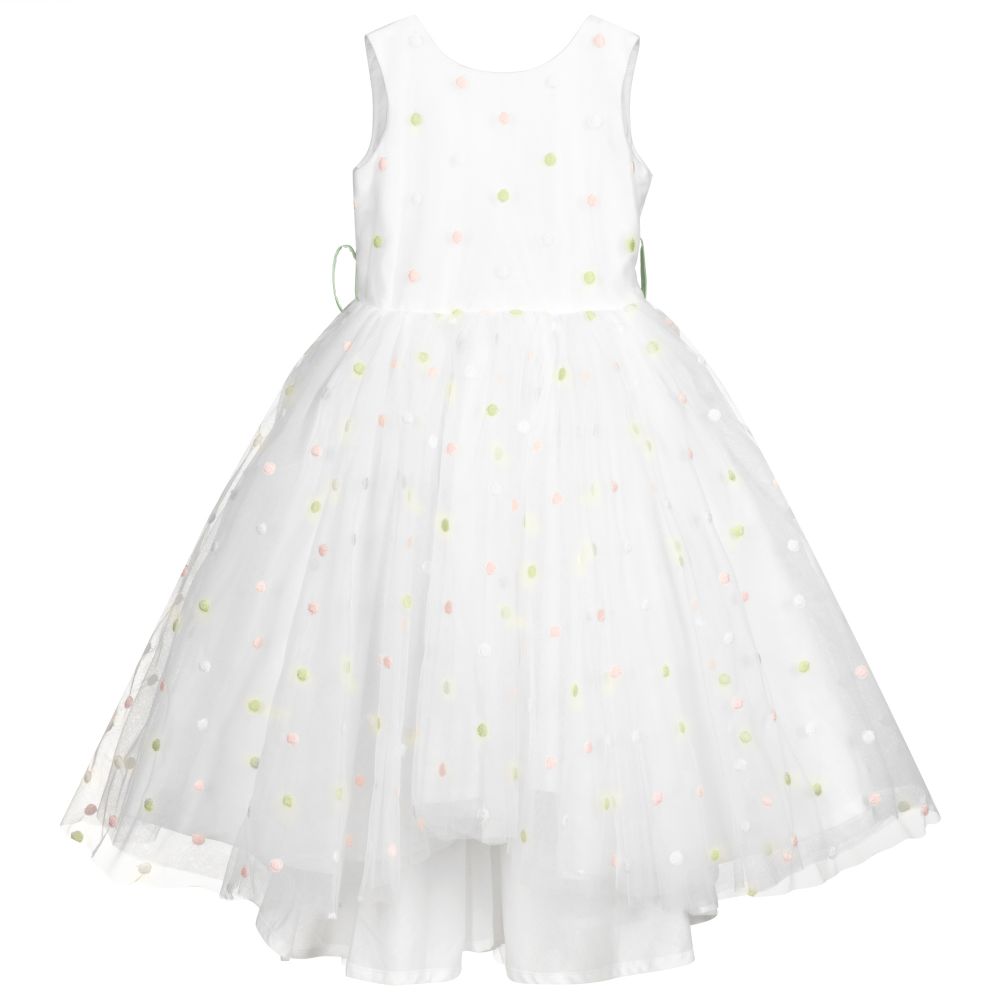 Piccola Ludo-White & Green Tulle Dress | Childrensalon Outlet