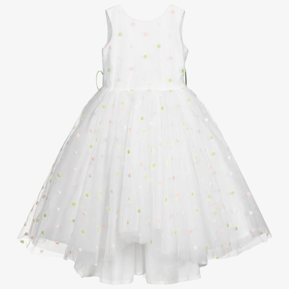 Piccola Ludo-White & Green Tulle Dress | Childrensalon Outlet