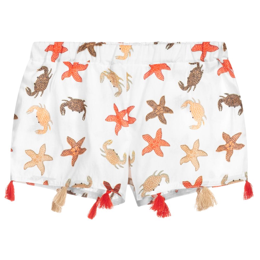 Piccola Ludo - White & Orange Starfish Shorts | Childrensalon
