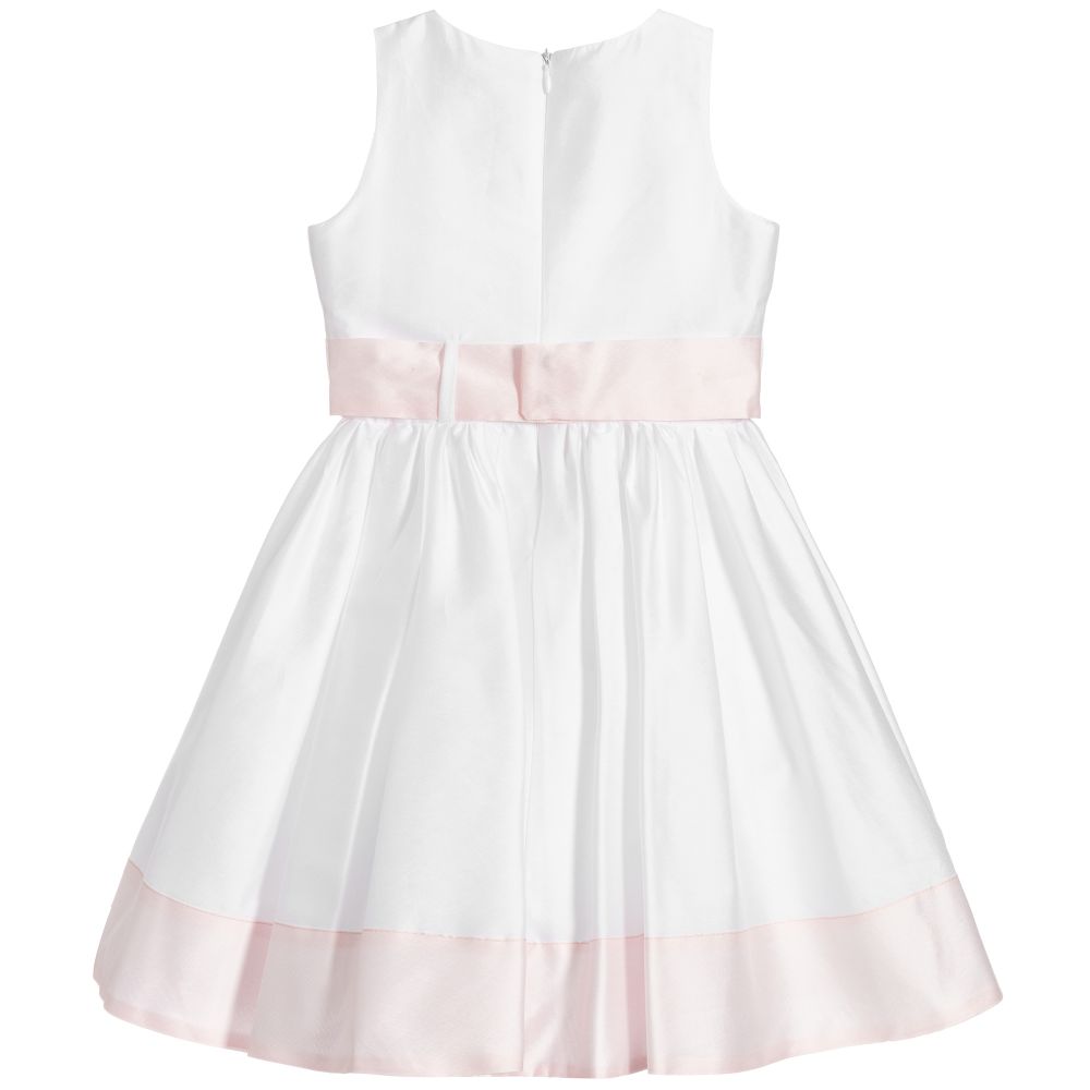 Piccola Ludo-فستان قطن ساتان لون أبيض وزهري | Childrensalon Outlet