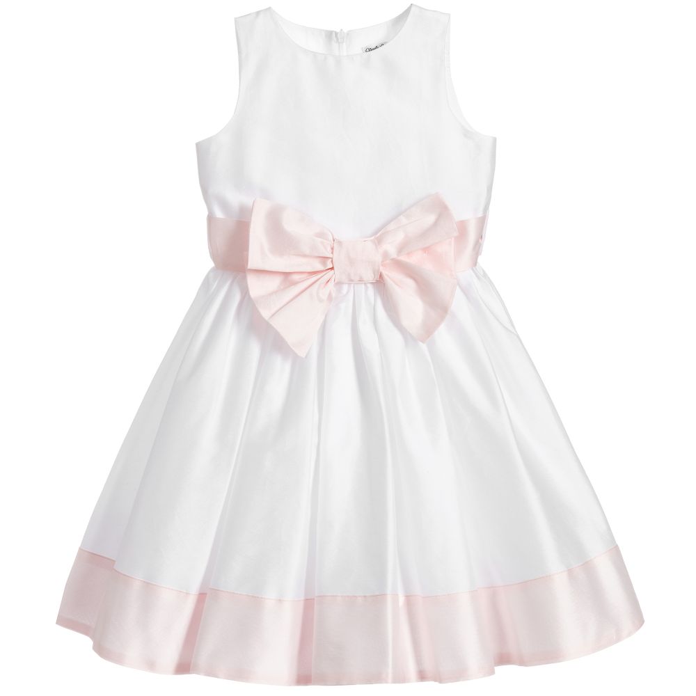 Piccola Ludo - White & Pink Satin Dress | Childrensalon