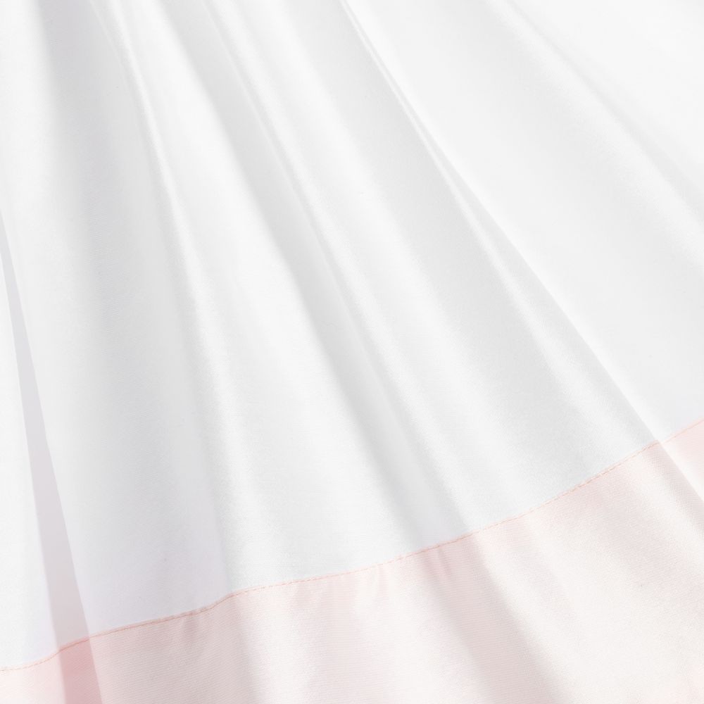 Piccola Ludo-فستان قطن ساتان لون أبيض وزهري | Childrensalon Outlet