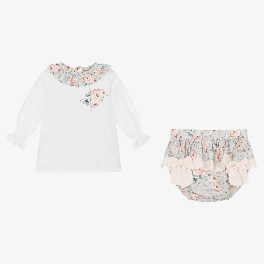 Piccola Speranza-Baby Girls Blue & Pink Floral Short Set | Childrensalon Outlet